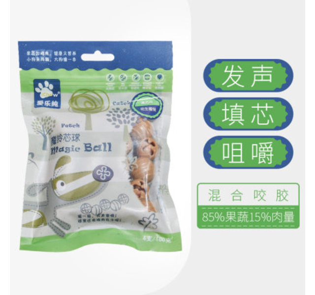 iChew爱乐纯田园系列魔铃芯球狗零食多口味犬咬胶4支/100g