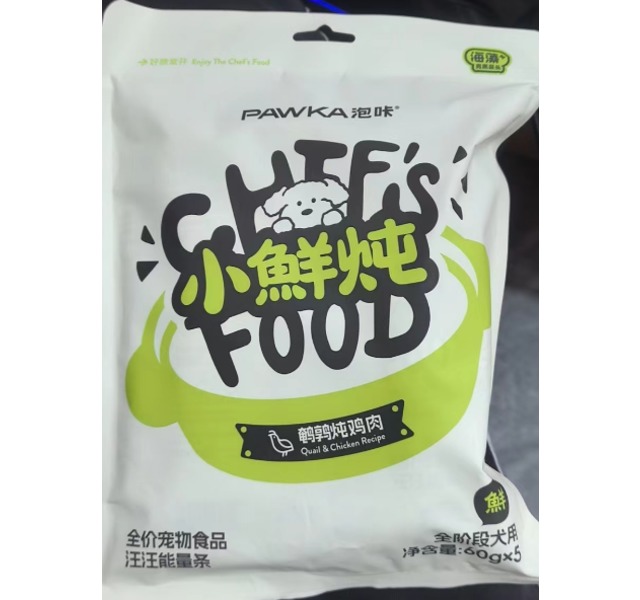 PAWKA 主厨系列全价宠物食品小鲜炖汪汪能量条 鹌鹑炖鸡肉 300g