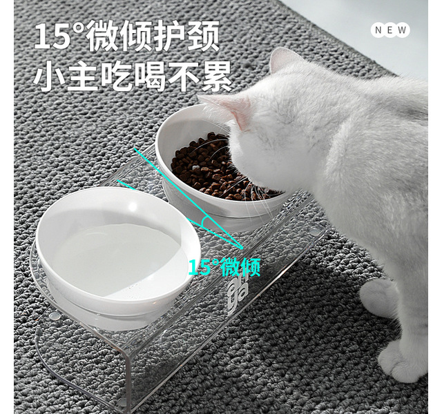 猫狗碗双碗高脚保护颈椎狗喂食喂水盆一体防打翻食盆宠物水碗架（双碗）