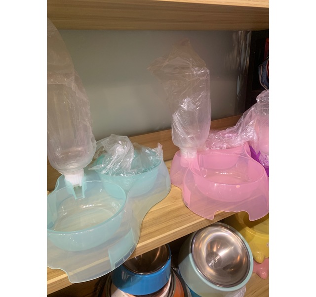 透明双碗补水食碗（粉色，绿色）