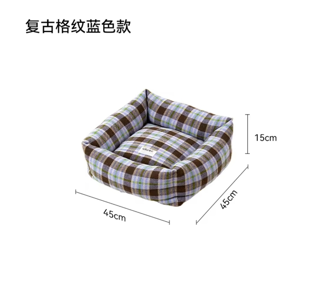 福丸宠物方窝基础款-复古格纹蓝色款