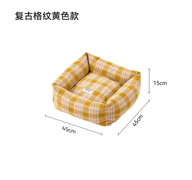 福丸宠物方窝基础款-复古格纹黄色款