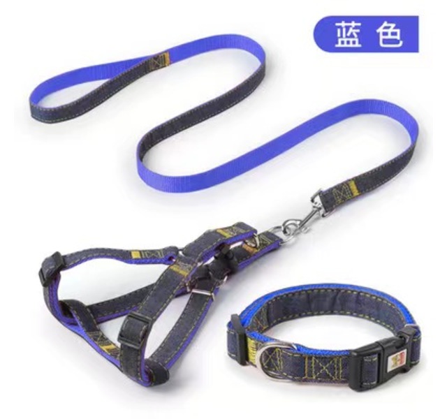 牛仔缝布狗狗三件套牵引绳