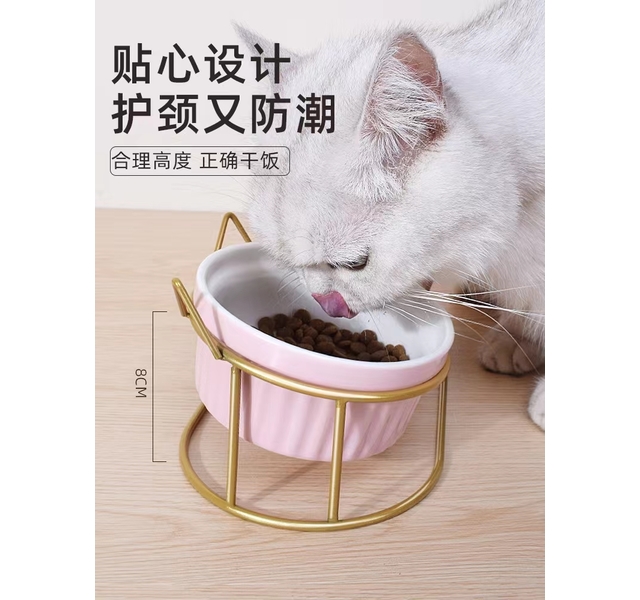 猫耳卡通铁丝架陶瓷双碗