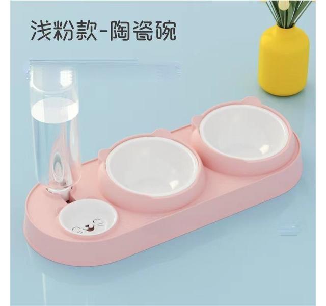 猫头陶瓷护颈自动饮水三碗