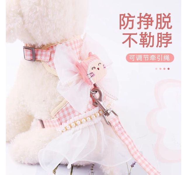 曼爵猫园    猫头珍珠纱裙猫咪胸背牵引绳