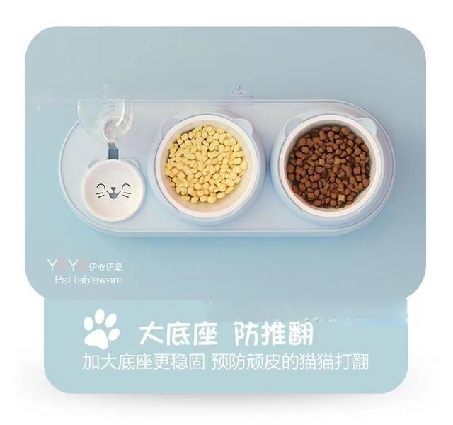 猫头陶瓷护颈自动饮水三碗