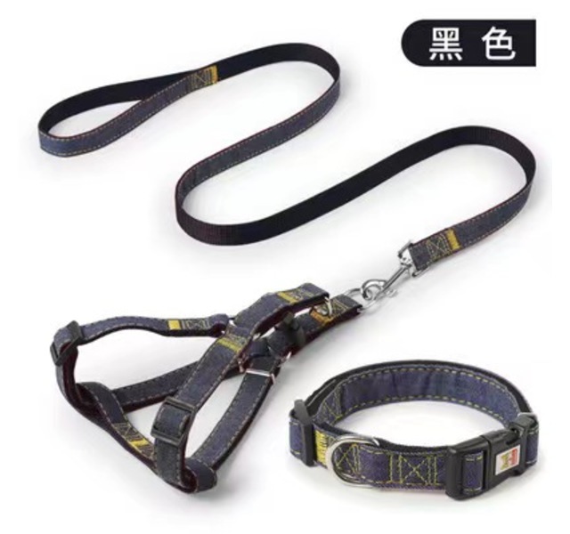 牛仔缝布狗狗三件套牵引绳